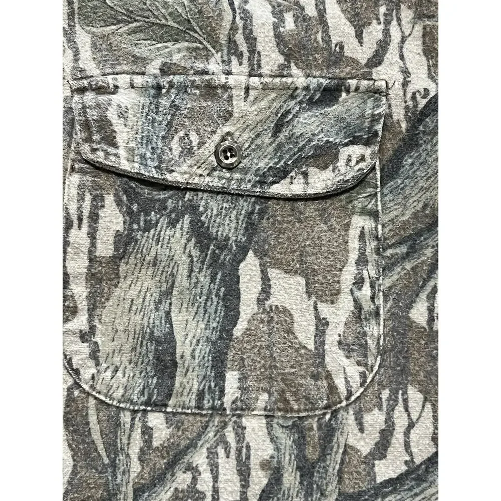 Vintage 80s Mossy Oak Tree Stand Camo Chamois Shirt Heavy Flannel Made in USA XL